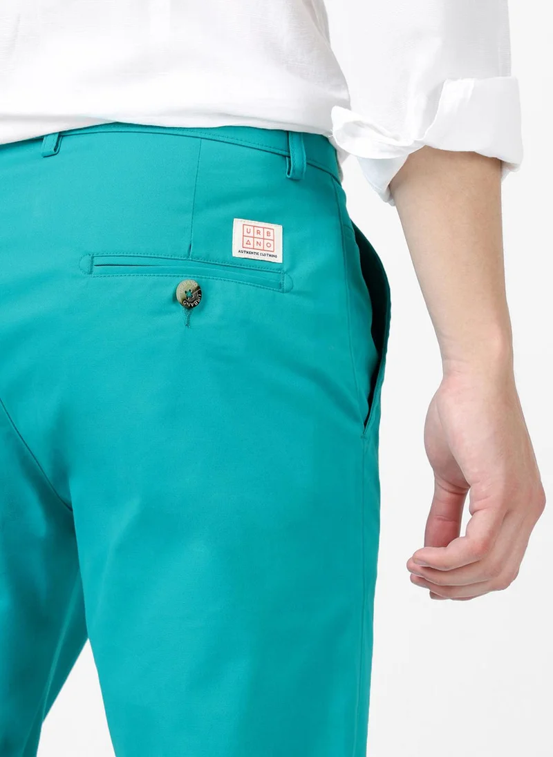 Urbano Fashion  Urbano Fashion Men's Turquoise Blue Cotton Slim Fit Casual Chinos Trousers Stretch for Men | Best Price UAE